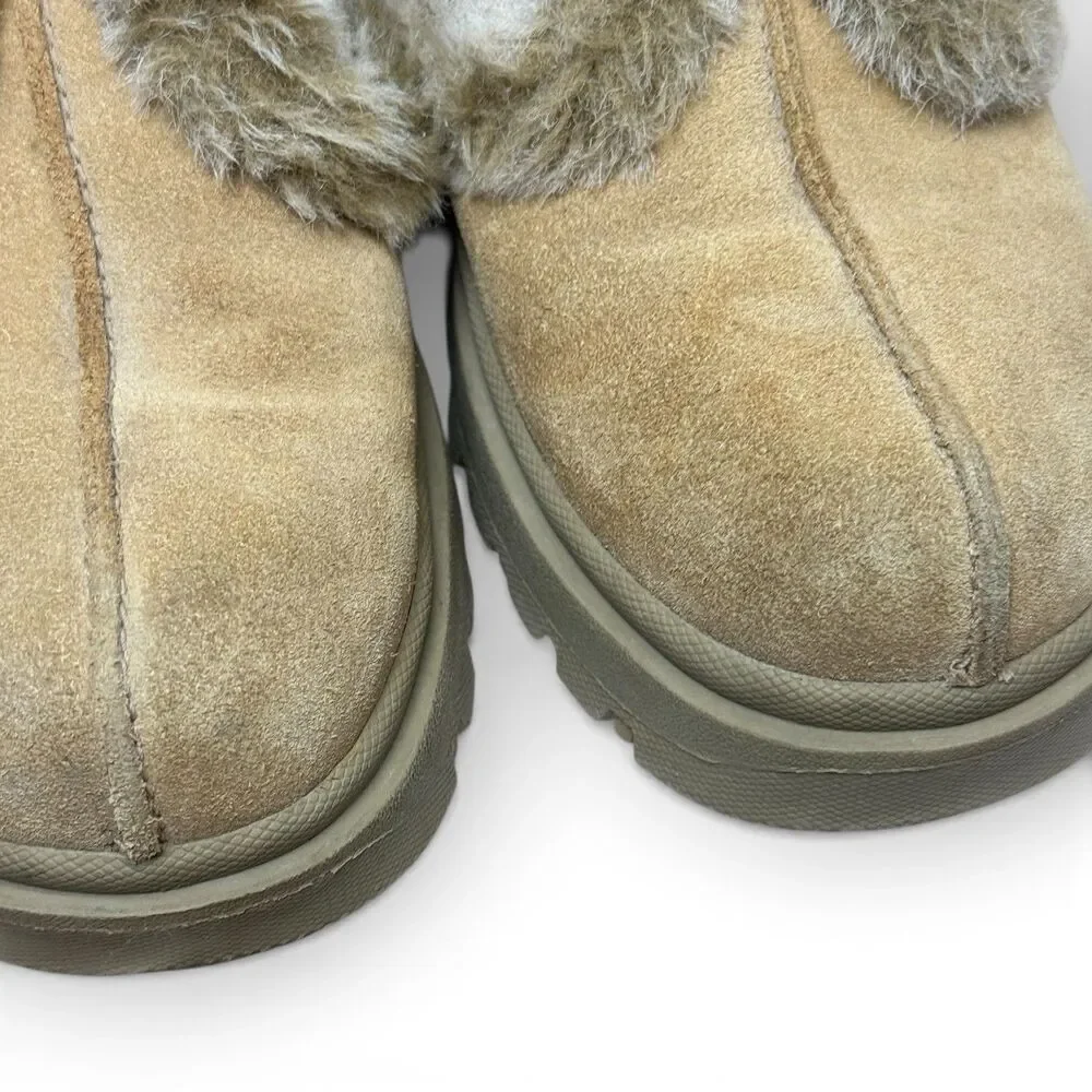 Y2k Skechers Lace Up Chunky Platform Boots Size 8 Faux Fur Suede Trashy Steppers
